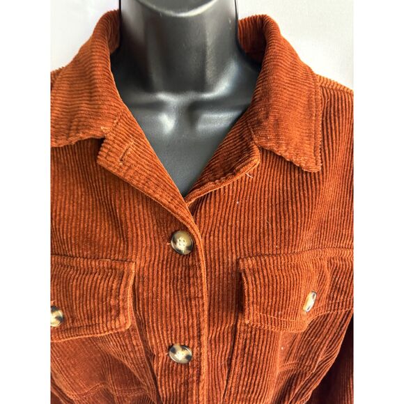 Tgla Rust Orange Brown Cropped Corduroy Jacket Size S Retro 80s 70s Moto Classic - Picture 2 of 9